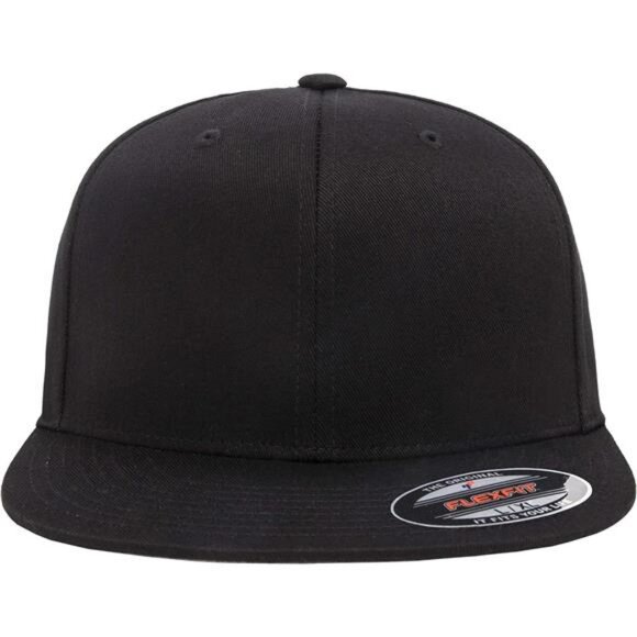 Mens Fitted Baseball Cap Flexfit High Profile Structured Hat Flat Brim Black - Picture 2 of 6
